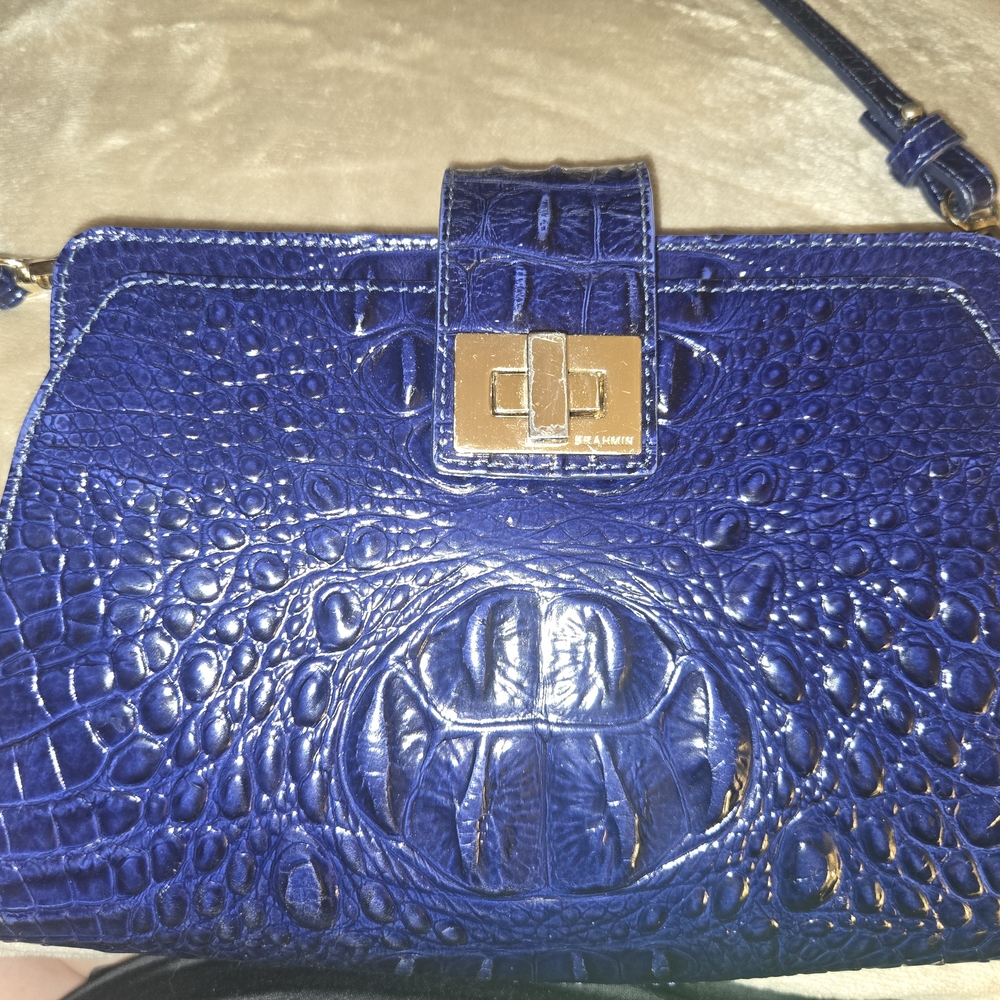 Brahmin Ink Blue Crocodile-Embossed Crossbody Bag